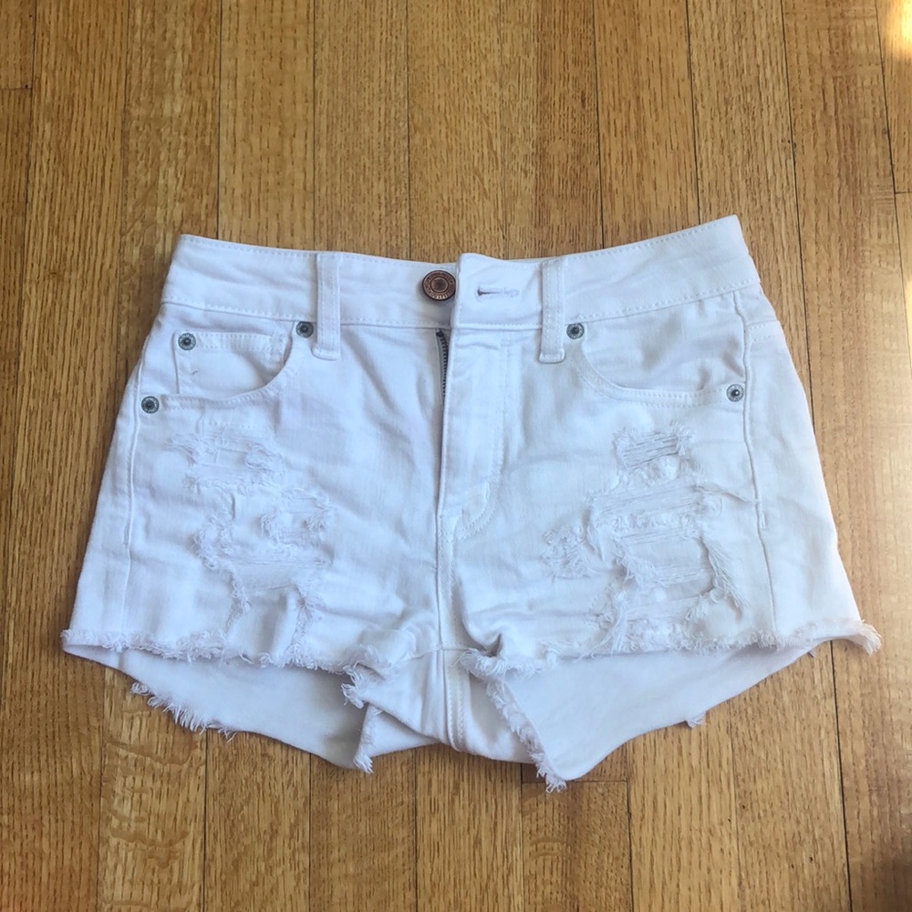 American Eagle White Ripped Jean Shorts